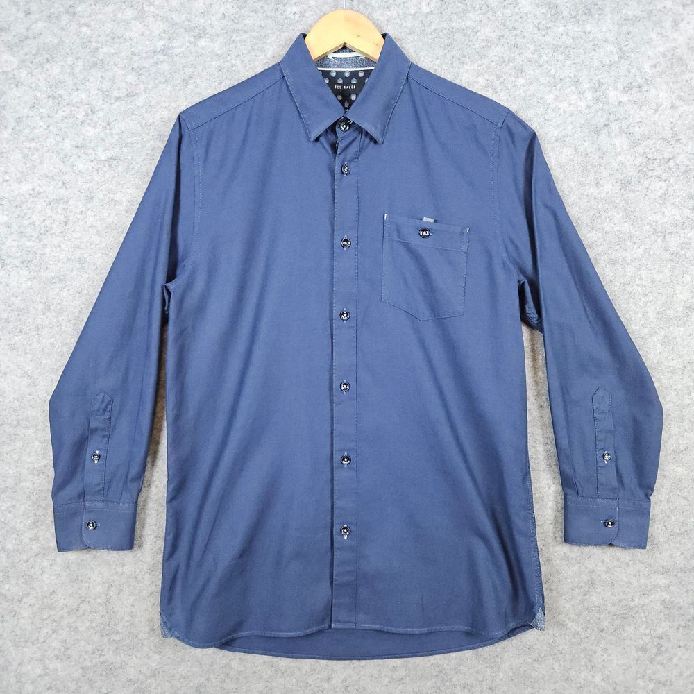 Ted Baker‎ London Navy Blue Shirt Size 3 (S) 100% Cotton Contrasting Trim SEAM